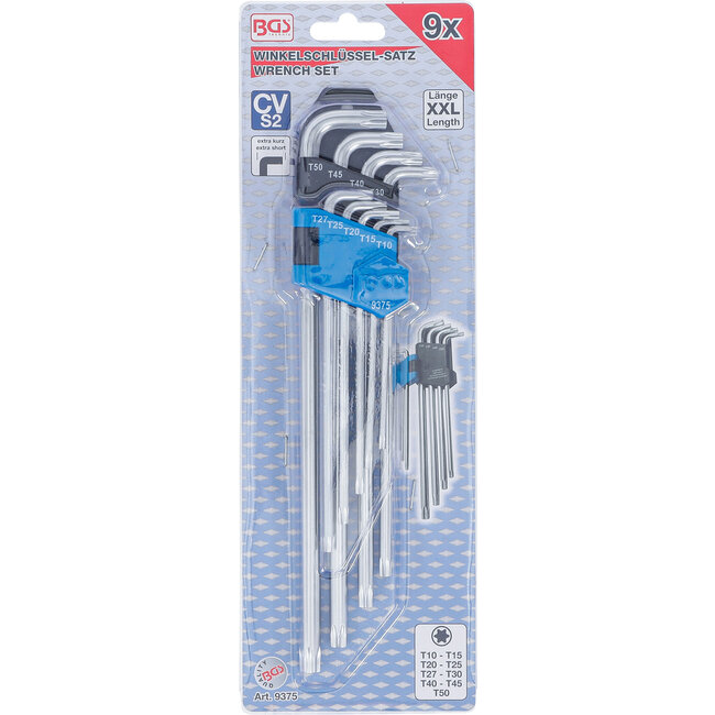 BGS Stiftsleutelset extra lang + extra kort Torx T10 - T50 9 delig