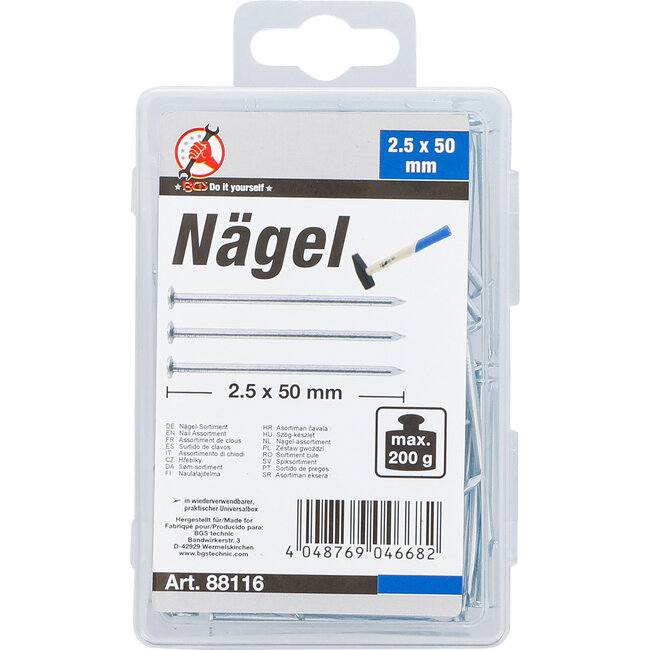BGS Nagel-assortiment 200 gram 2,5 x 50 mm