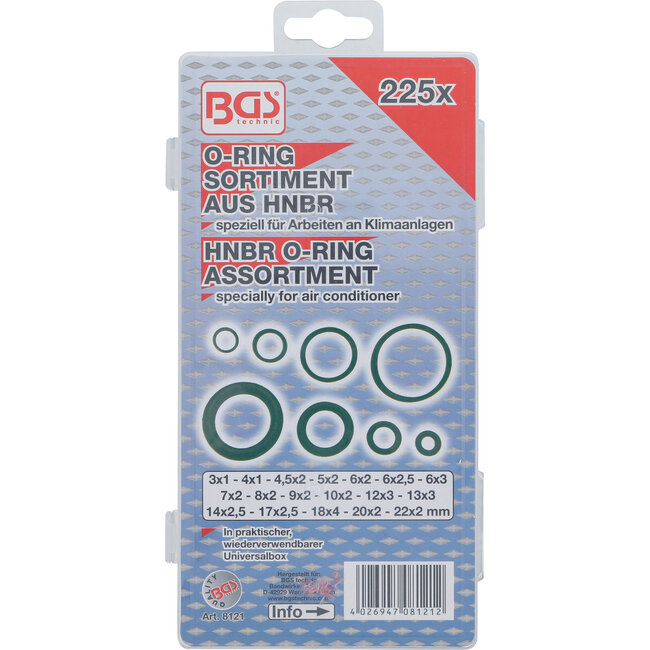 BGS O-ring-assortiment HNBR Ø 3 - 22 mm 225 delig
