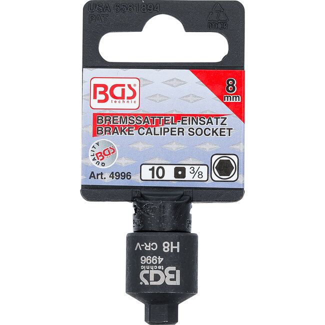 BGS Remklauw dopsleutel zeskant extra kort 8 mm