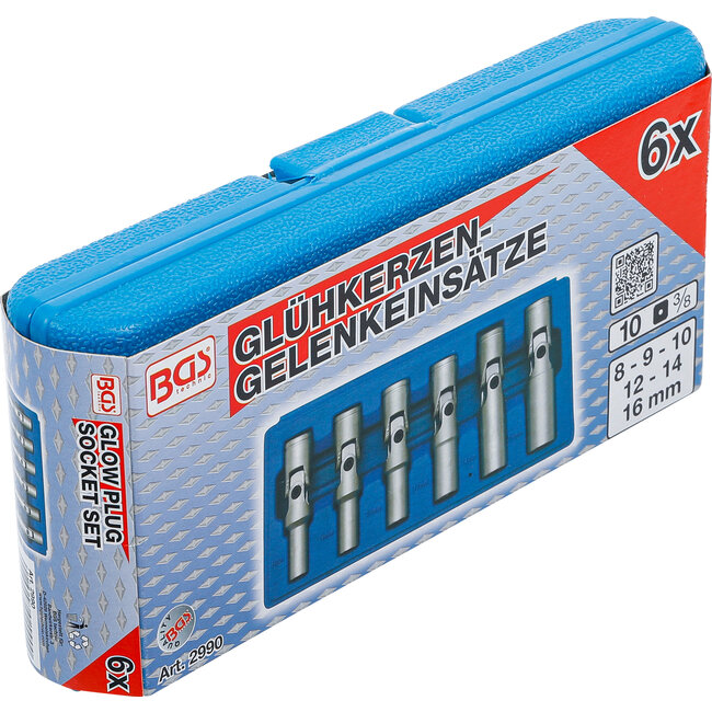BGS Universele bougie gewrichtssleutel-set zeskant 3/8" 8 - 16 mm 6 delig