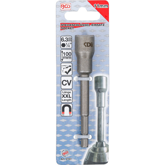 BGS Dopsleutel zeskant extra lang voor boormachines 11 mm