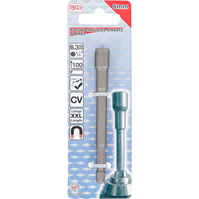 BGS Dopsleutel zeskant extra lang voor boormachines 6 mm