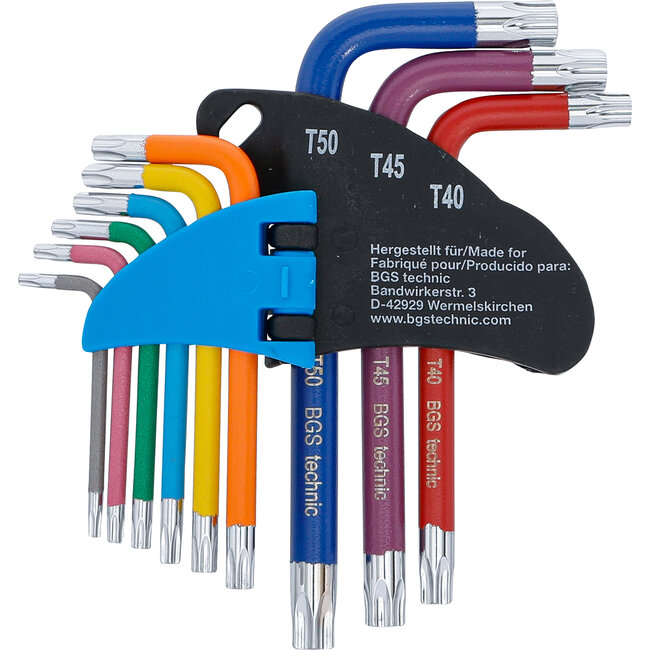 BGS Stiftsleutelset - meerkleurig - kort - Torx T10 - T50 - 9 delig