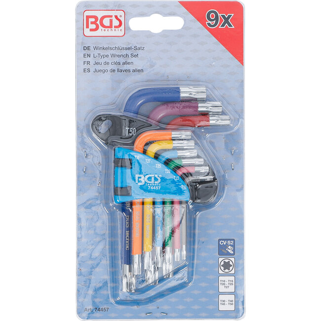 BGS Stiftsleutelset - meerkleurig - kort - Torx T10 - T50 - 9 delig