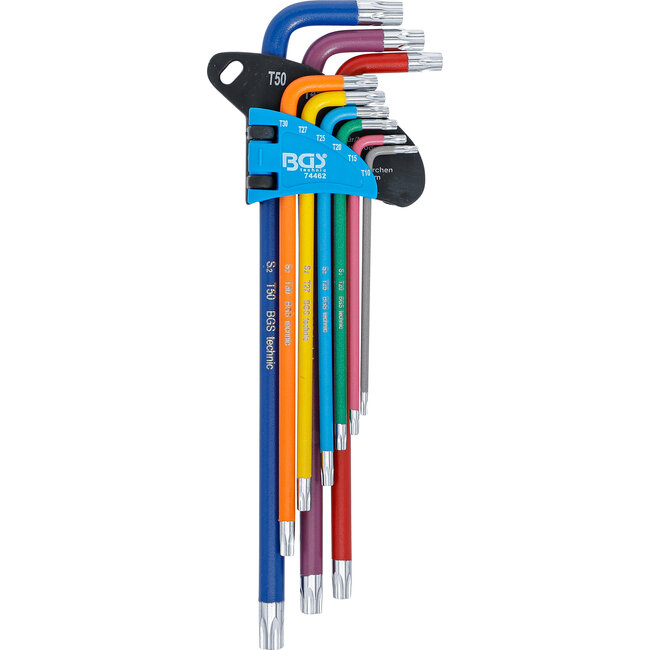 BGS Stiftsleutelset - meerkleurig - extra lang - Torx met boring T10 - T50 - 9 delig