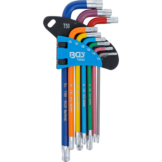 BGS Stiftsleutelset - meerkleurig - Torx met boring en kogelkop T10 - T50 - 9 delig