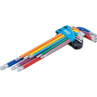 BGS technic Stiftsleutelset - meerkleurig - extra lang - Torx met boring en kogelkop T10 - T50 - 9 delig