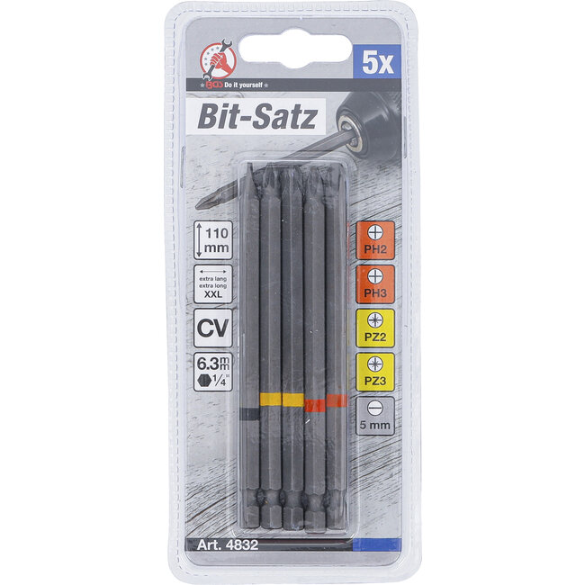 BGS Bitset - 5-delig - Extra Lang (110 mm) - PH, PZ & Sleuf
