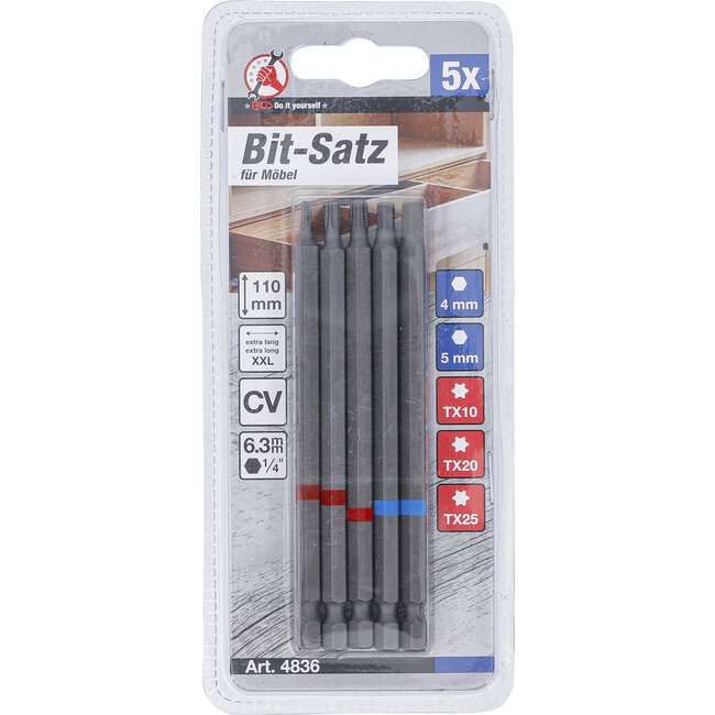 BGS Bitset - 5-delig - Extra Lang (110 mm) - Binnenzeskant & Torx
