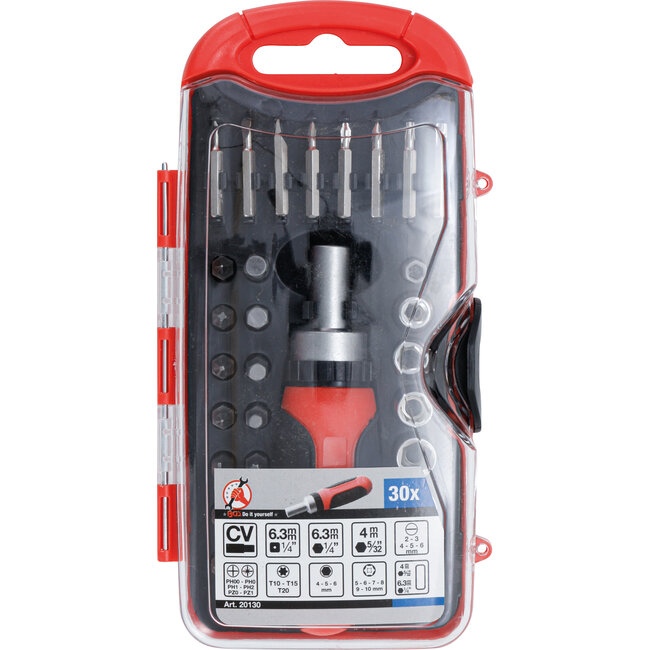 BGS Bit-/Dopsleutelset - 30-delig - Met Omschakelbare Rateldraaigreep