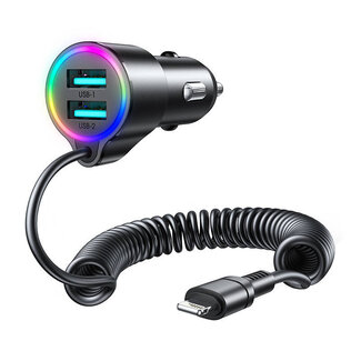 Joyroom Autolader 2x USB + Lightning-kabel