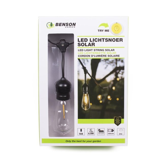 Benson Led Lichtsnoer Solar, 10  Lampen, 6 meter