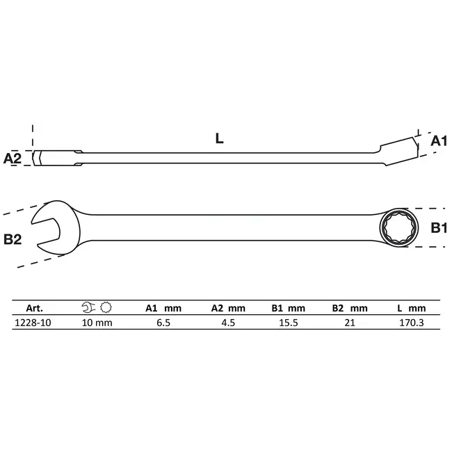 BGS Steekringsleutel - extra lang - 10 mm