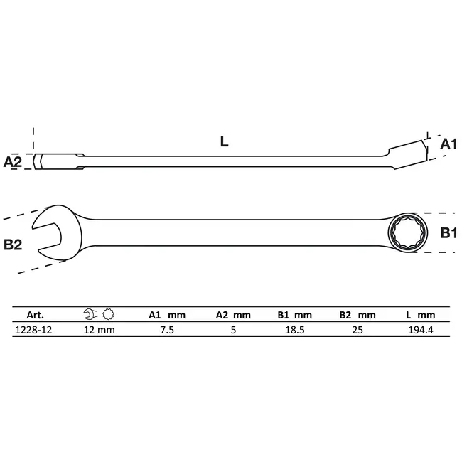 BGS Steekringsleutel - extra lang - 12 mm