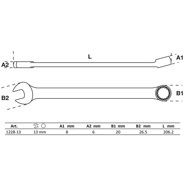 BGS Steekringsleutel - extra lang - 13 mm