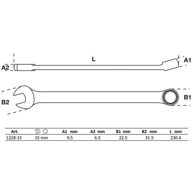 BGS Steekringsleutel - extra lang - 15 mm