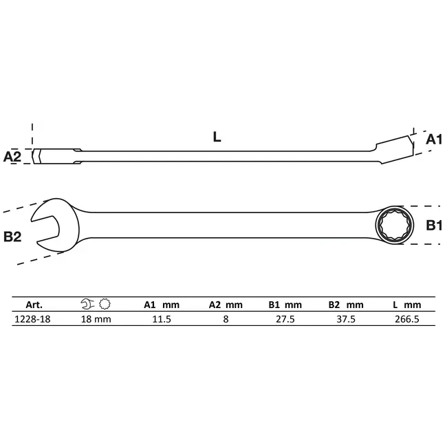 BGS Steekringsleutel - extra lang - 18 mm