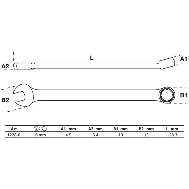 BGS Steekringsleutel - extra lang - 6 mm