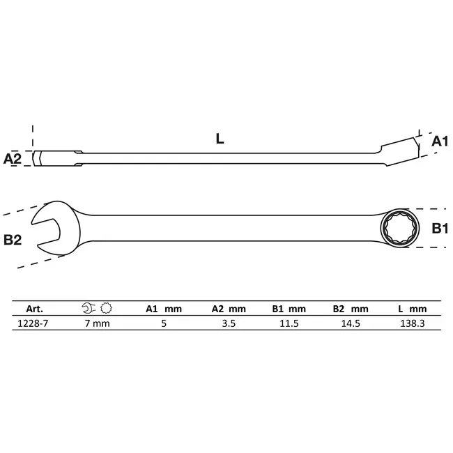 BGS Steekringsleutel - extra lang - 7 mm