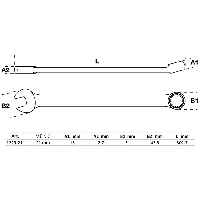 BGS Steekringsleutel - extra lang - 21 mm