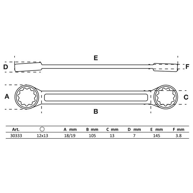 BGS Ringsleutel - extra plat - 12 x 13 mm