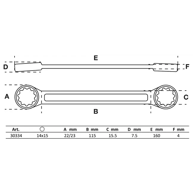 BGS Ringsleutel - extra plat - 14 x 15 mm