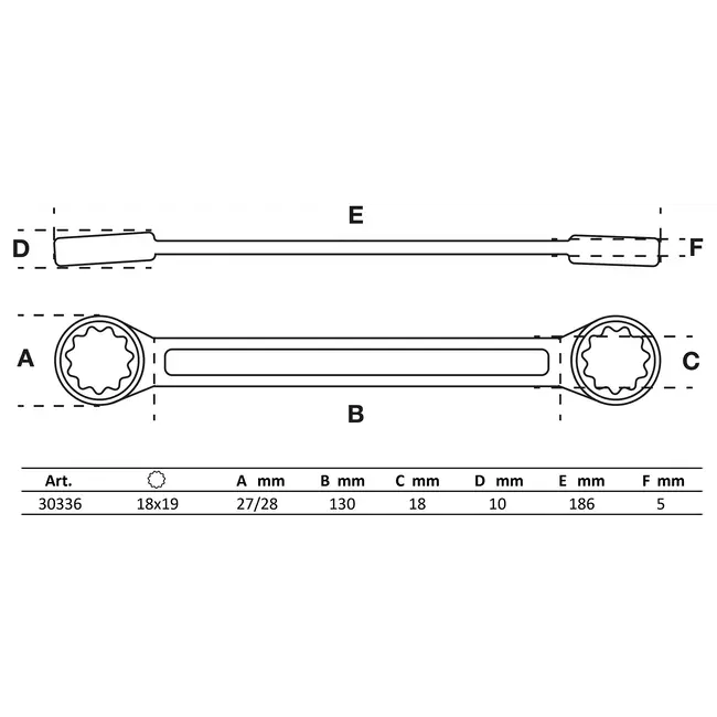 BGS Ringsleutel - extra plat - 18 x 19 mm
