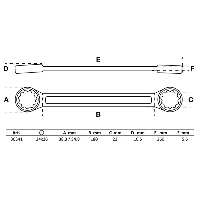 BGS Ringsleutel - extra plat - 24 x 26 mm