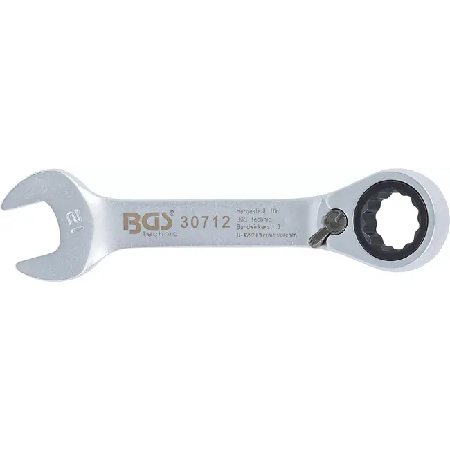 BGS Ratel ringsteeksleutel - kort - omschakelbaar - 12 mm