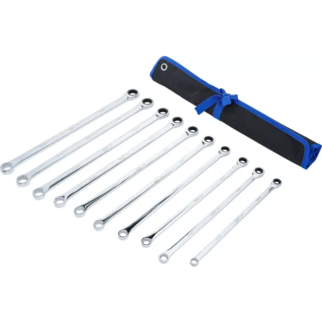 BGS Set ratelring- en ringsleutel - extra lang - 10 - 19 mm - 10 delig