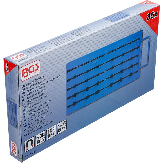 BGS Magnetisch opbergbord - met buitenvierkant - voor 36 dopsleutels - 1/4" / 3/8" / 1/2"