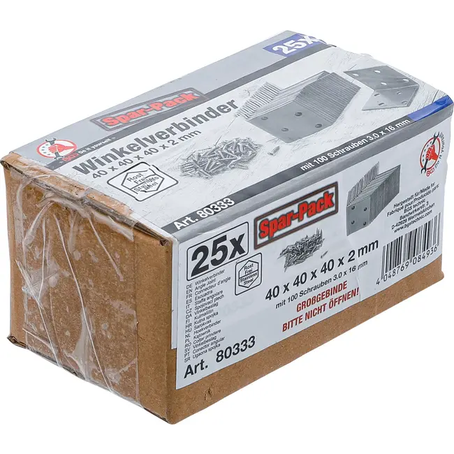 BGS Hoekverbinder - roestvrij - 40 x 40 x 40 mm - voordeelverpakking - 25 stuks