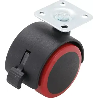BGS Zwenk-duowiel met rem - rood/zwart - 50 mm BGS Zwenk-duowiel met rem - rood/zwart - 50 mm