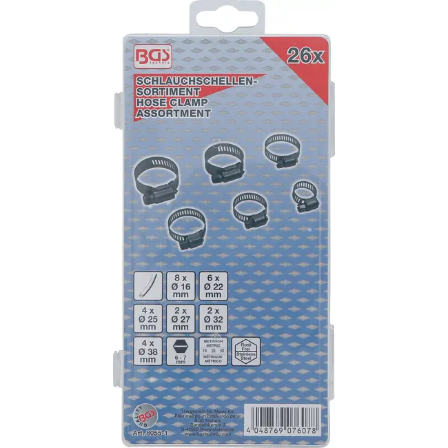 BGS Slangklem assortiment - roestvrij - Ø 16 - 38 mm - 26 delig