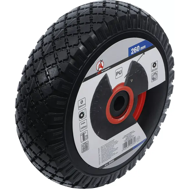 BGS Wiel voor steekwagen / kar - PU, rood/zwart - 260 mm