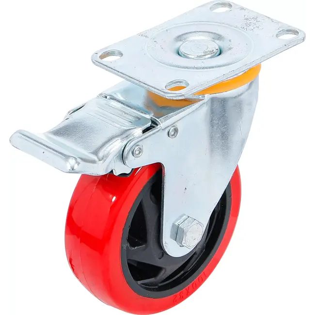 BGS Zwenkwiel met rem - rood/zwart - Ø 100 mm