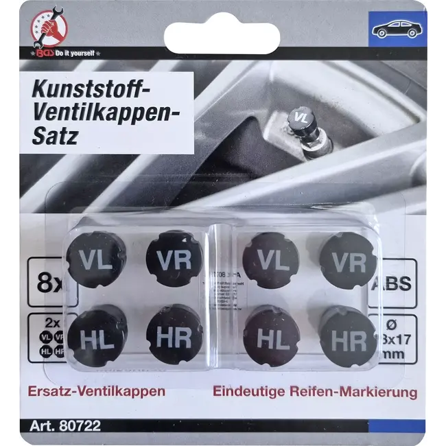 BGS Set kunststof-ventieldoppen - voor markering van de banden - 8 delig