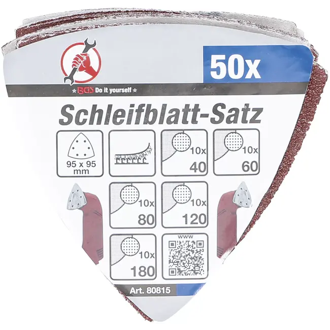 BGS Schuurbladenset delta - 95 x 95 mm - K 40 t/m 180 - 50 delig