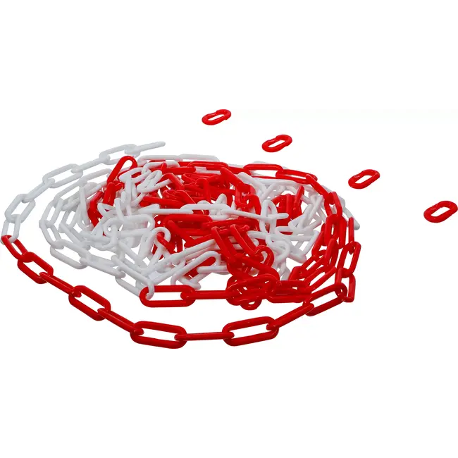 BGS Versperringsketting - rood / wit - 4 karabijnhaken - kunststof - 7,5 m