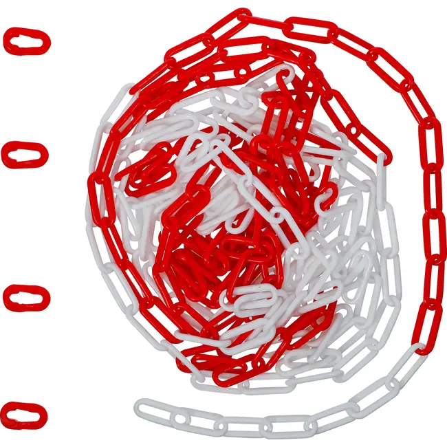 BGS Versperringsketting - rood / wit - 4 karabijnhaken - kunststof - 7,5 m