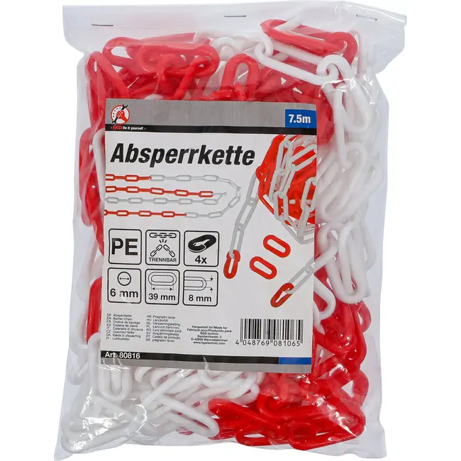 BGS Versperringsketting - rood / wit - 4 karabijnhaken - kunststof - 7,5 m