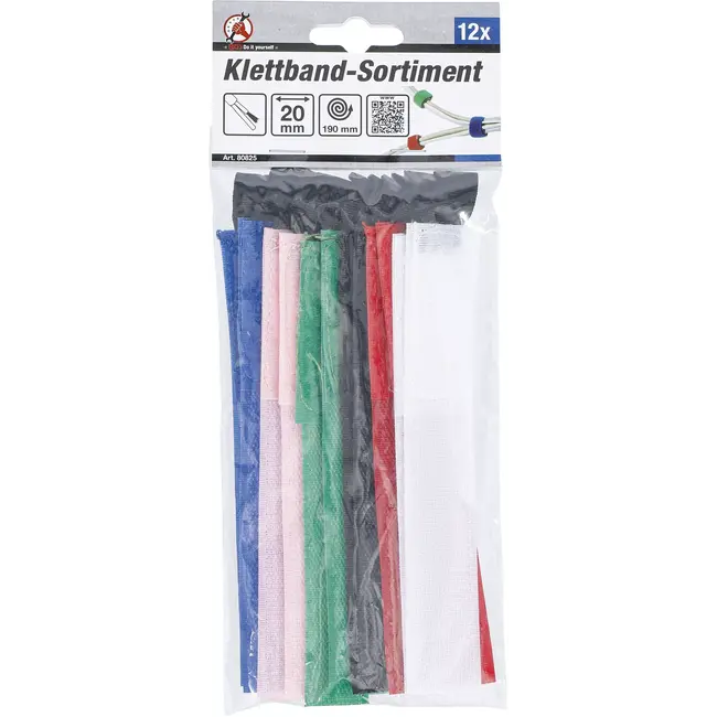 BGS Assortiment kabelbinders met klittenband - 20 x 190 mm - 12 delig