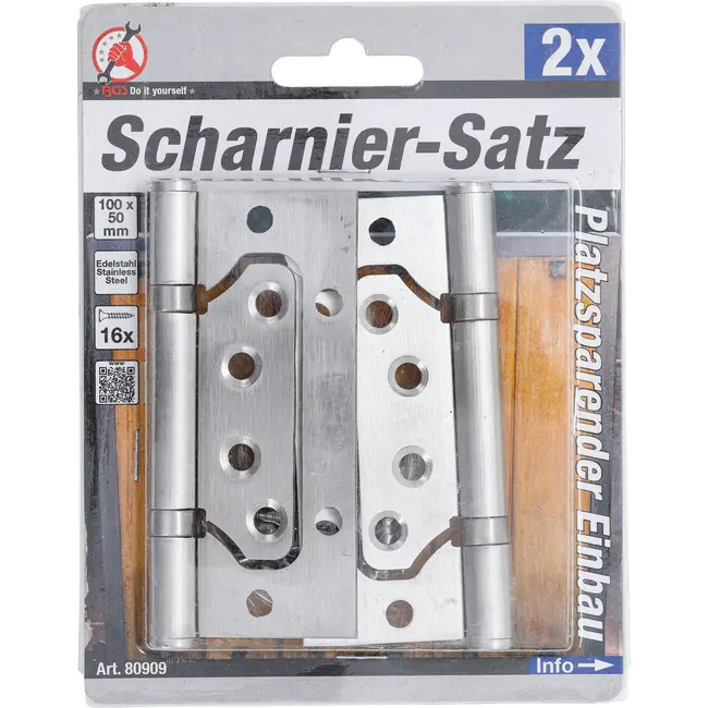 BGS Scharnierset - RVS - voor ruimtebesparende inbouw - 100 x 50 mm - 2 delig