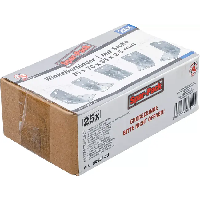 BGS Hoekverbinder met versterking - 70 x 70 x 55 x 2,5 mm - 25 stuks