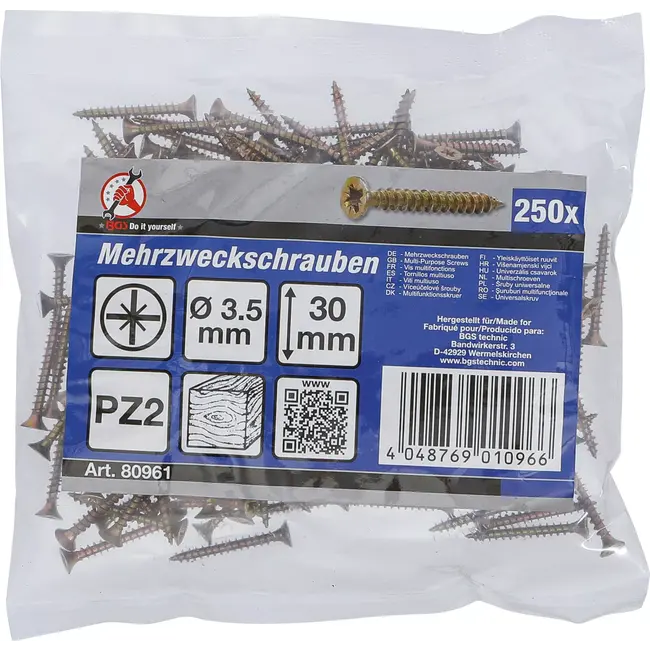 BGS Multischroeven - kruiskop PZ2 - 3,5 x 30 mm - 250 stuks
