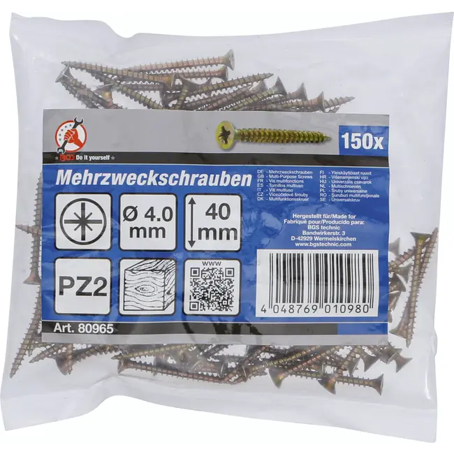 BGS Multischroeven - kruiskop PZ2 - 4,0 x 40 mm - 150 stuks