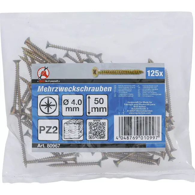 BGS Multischroeven - kruiskop PZ2 - 4,0 x 50 mm - 125 stuks