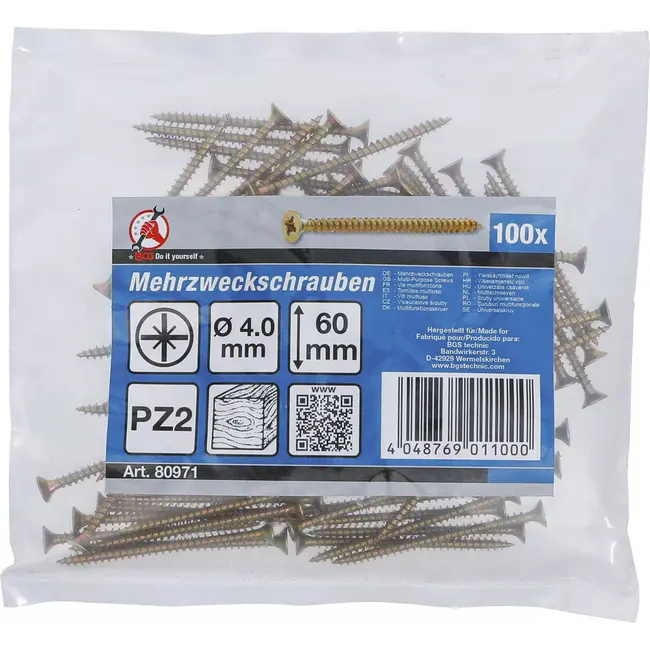 BGS Multischroeven - kruiskop PZ2 - 4,0 x 60 mm - 100 stuks