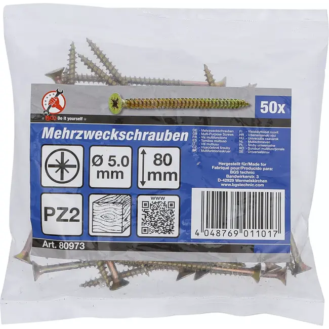 BGS Multischroeven - kruiskop PZ2 - 5,0 x 80 mm - 50 stuks
